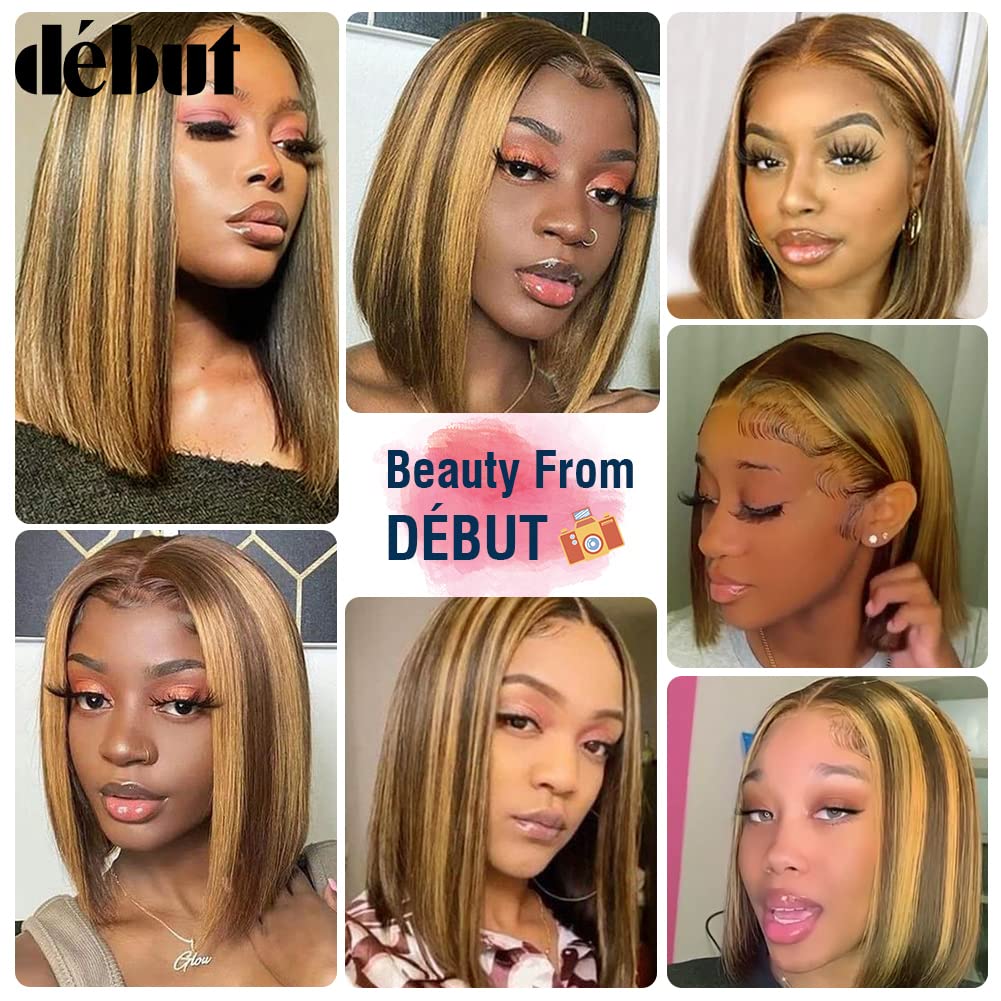 DÉBUT Glatte Bob Perücke, Echthaar, T-Teil, Spitzenfront, Bob-Perücke, vorgezupft, mit Babyhaar, 150