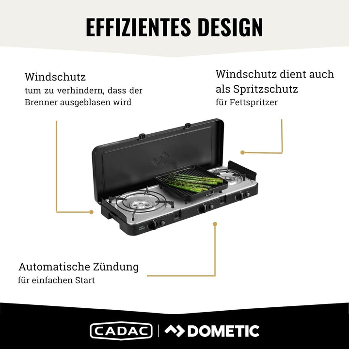 CADAC - 3 Cook Turbo FFD Deluxe - 50mBar - Grillen - Tragbare Grills - Kochfläche aus Edelstahl - In
