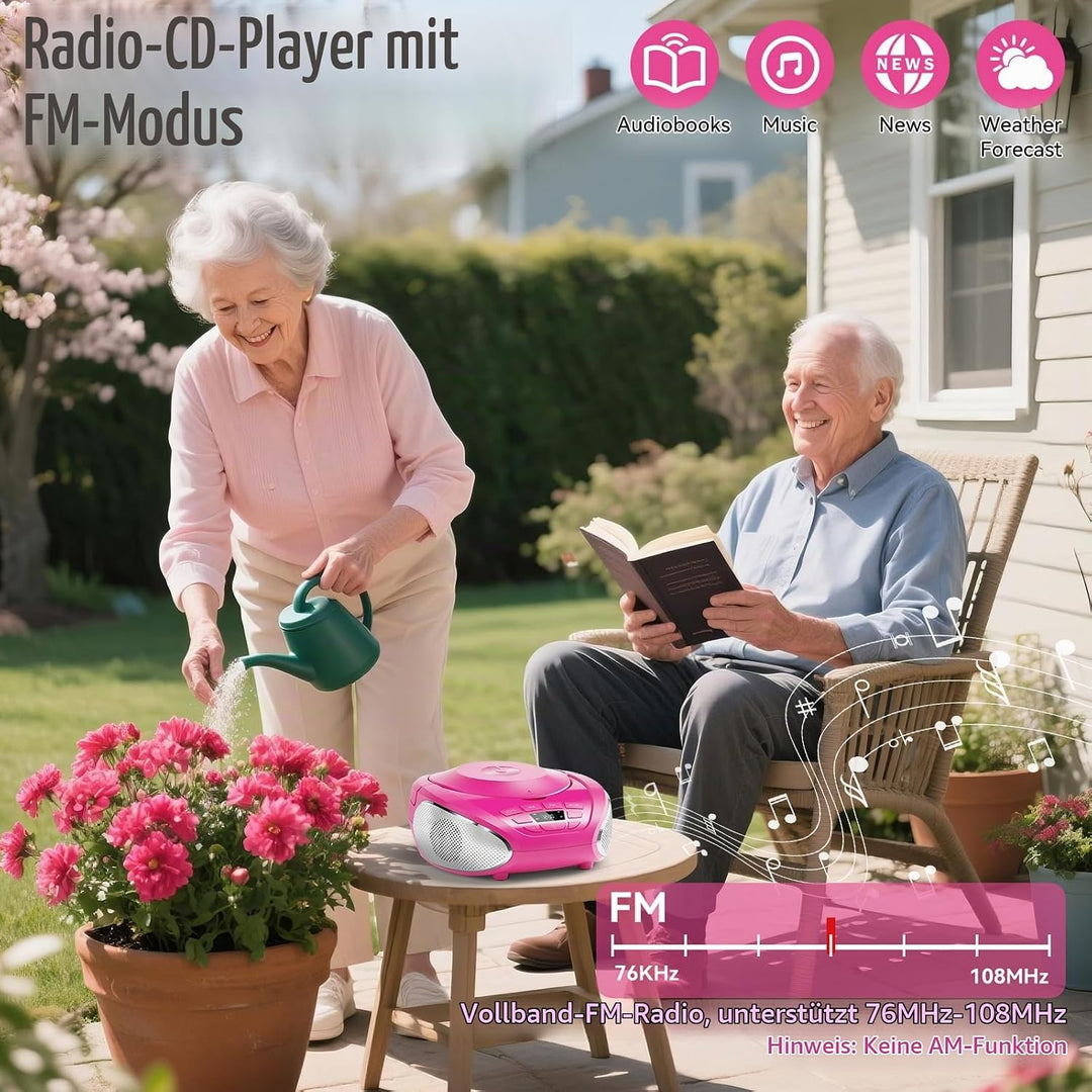 Gueray CD Player Tragbar Boombox Radio mit CD-Player CD Spieler mit Lautsprecher Display Unterstützu