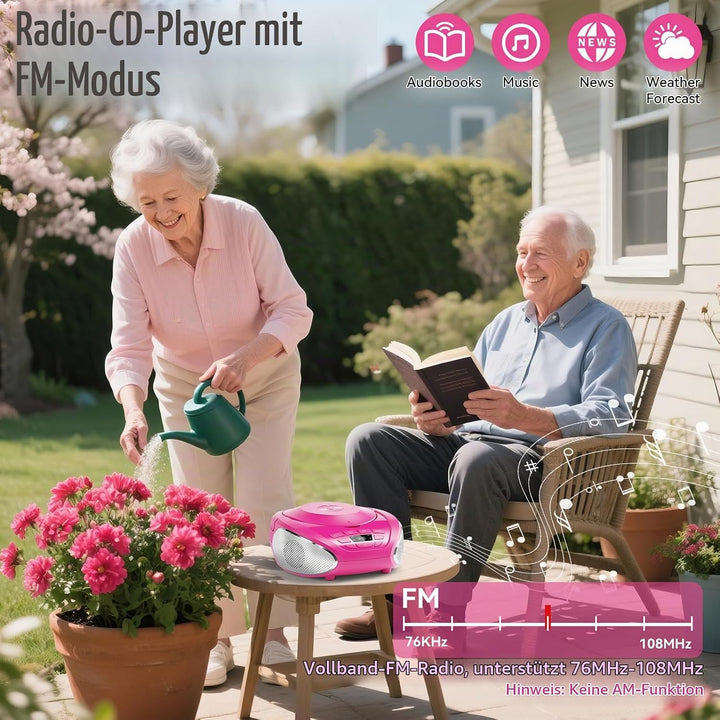Gueray CD Player Tragbar Boombox Radio mit CD-Player CD Spieler mit Lautsprecher Display Unterstützu