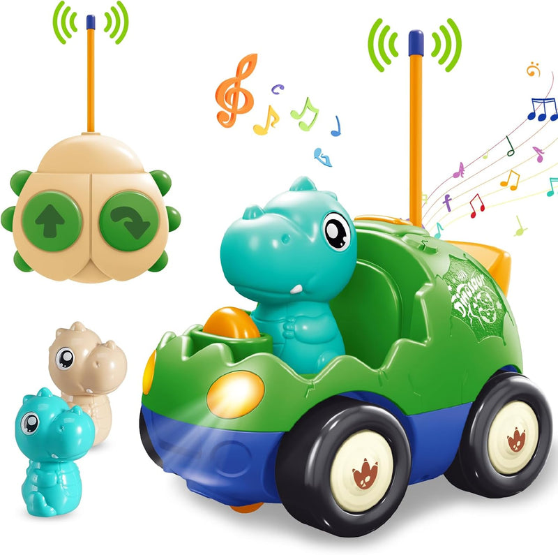 Pup Go Kleinkind Dinosaurier RC Cartoon Auto mit Musik und Lichtern, 2 austauschbare Puppen, Erste F