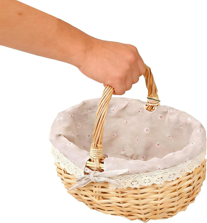 Picknickkorb aus Weide, Natural Weidenkorb mit Henkel, Handlicher Einkaufskorb aus Weide, Picknickko