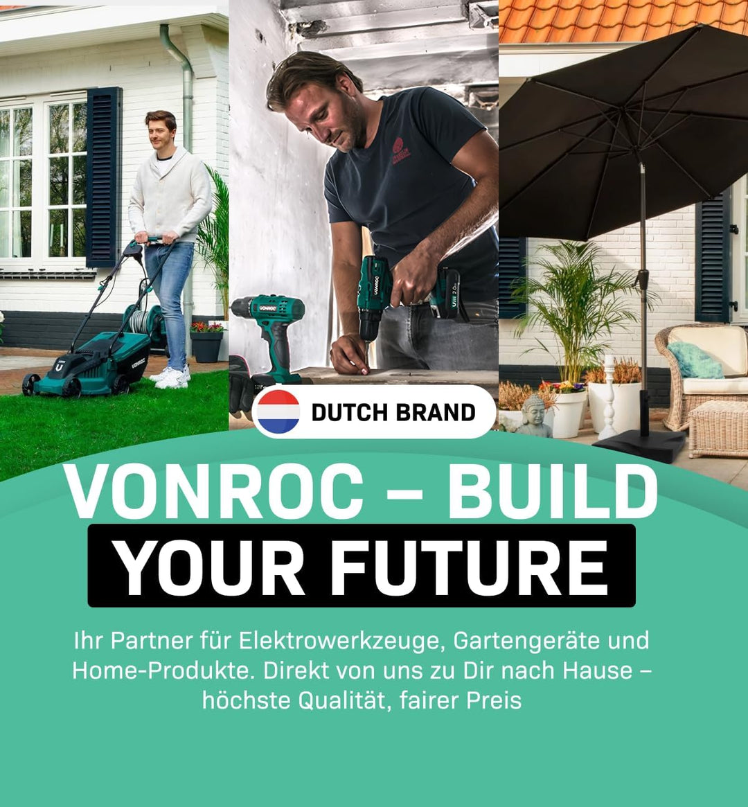 VONROC Premium-Sonnenschirm Rapallo 200x300cm – Robuster Sonnenschirm – Neigbar – UV-beständiges Tuc