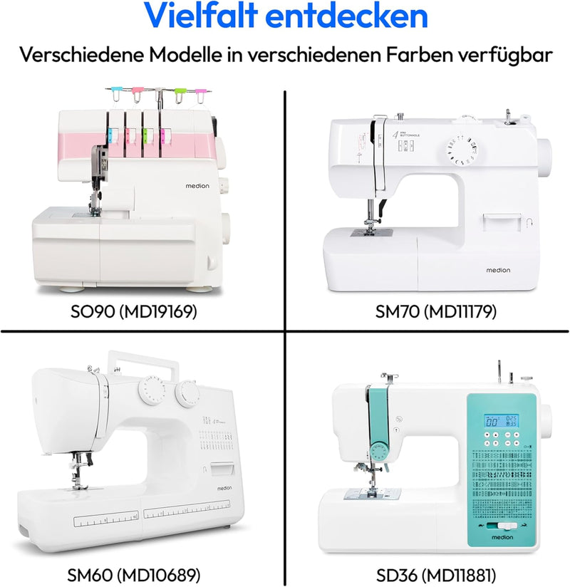 MEDION Nähmaschine SM70 (70 Watt, 12 verschiedene Stichmuster, LED Nählicht, einstellbare Stichlänge