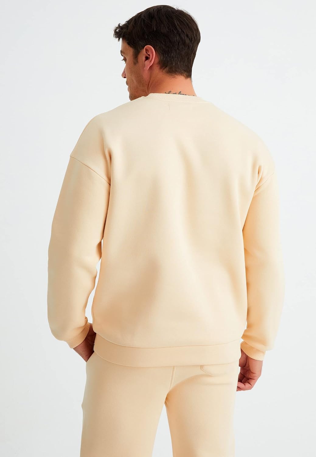 Leif Nelson Oversize Pullover Baumwolle mit Rundhalskragen schwarzer Männer Pulli Sweatshirt Langarm