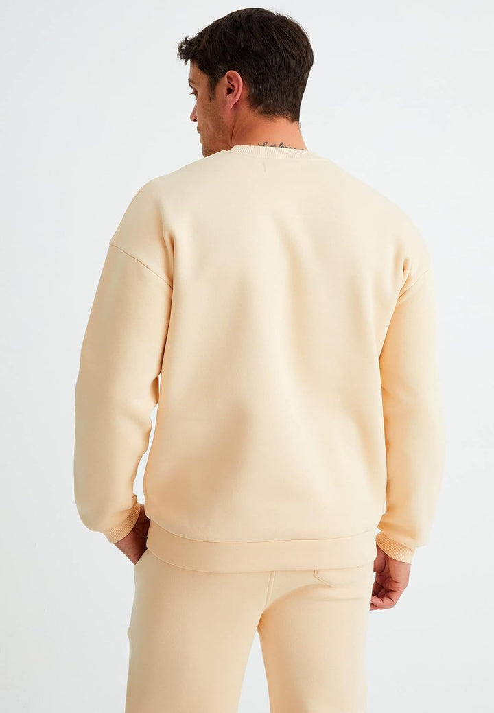 Leif Nelson Oversize Pullover Baumwolle mit Rundhalskragen schwarzer Männer Pulli Sweatshirt Langarm
