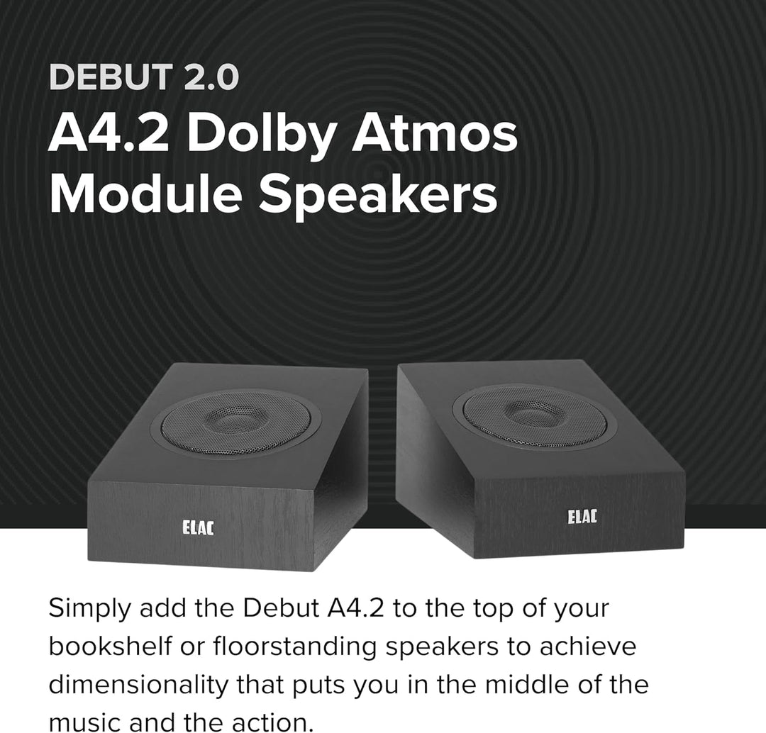 ELAC Debut 2.0 A4.2 Dolby Atmos Modul-Lautsprecher, Schwarz, Paar – Konzentrischer Treiber mit 1,3 c