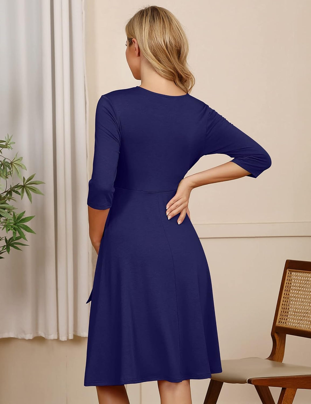 KOJOOIN Damen Umstandskleid Schwangerschafts Kleid für Schwangere Stillkleid V-Ausschnitt Langarm mi