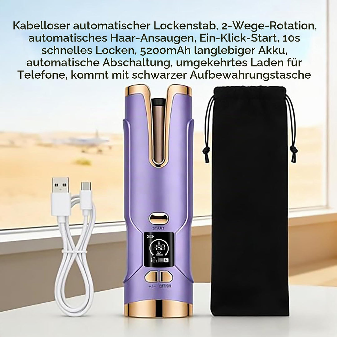 Automatischer Lockenstab, kabellos, elektrisch, 20 mm, für kurzes/langes/feines Haar, mit grossem 65