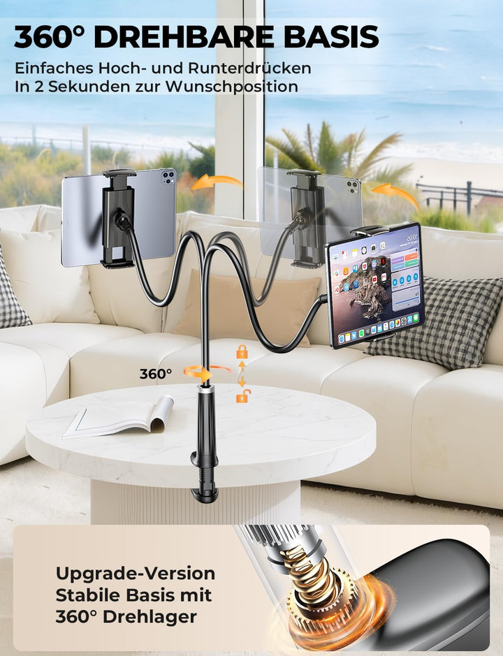 Schwanenhals Tablet & Kindle halterung Bett: 360° Sockel mit Flexibler Lang Arm Ständer eReader Hand