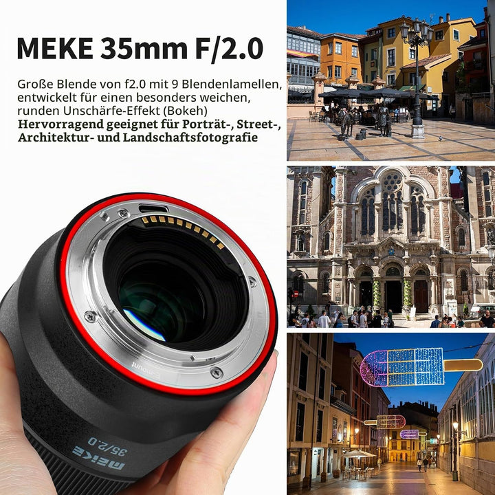 Meike 35mm F2.0 Vollformat-AF-STM-Objektiv (Schrittmotor) mit grosser Blendenöffnung, Autofokus und