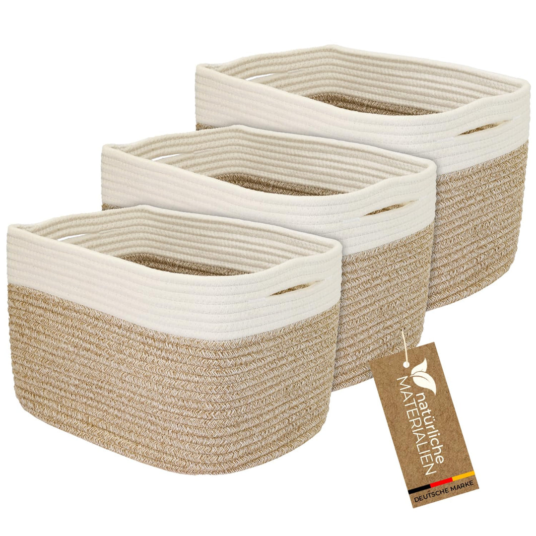 HMF Aufbewahrungskorb mit versteckten Griffen, 3er Set, Korb aus Baumwolle | 37,5 x 25 x 22,5 cm | W