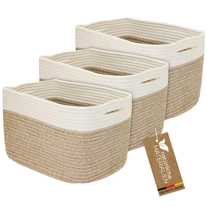 HMF Aufbewahrungskorb mit versteckten Griffen, 3er Set, Korb aus Baumwolle | 37,5 x 25 x 22,5 cm | W