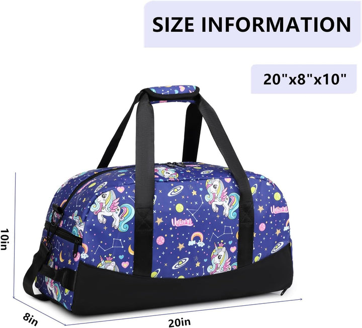 Lmwzh Kinder Sporttasche Reisetasche mitSchuhfach Turnbeutel wasserdichte Schwimmtasche (Einhorn), E
