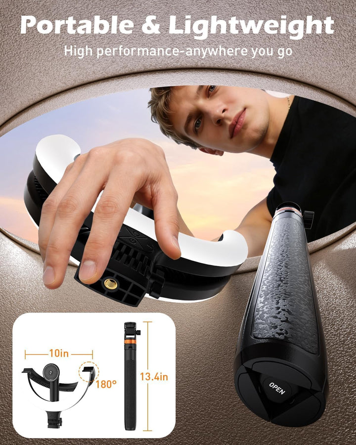 CloudValley 10" Magnet Ringlicht mit 76" Stativ, Handy Stativ mit 5000mAh wiederaufladbarem Licht, F