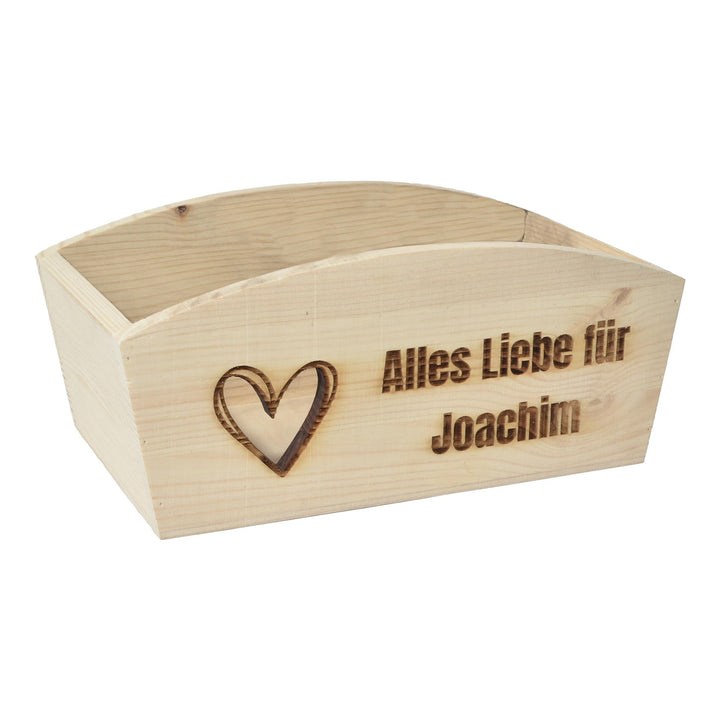 Geschenkkorb Personalisierbar Wunschtext mit Herz 24x13x8cm Abgerundet Präsentkorb Holz Geschenkidee