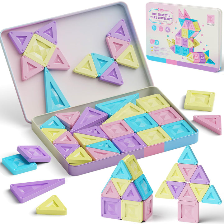 Magnetische Bausteine Reisespielzeug ab 3 Jahre 40pcs Montessori Magnetbausteine Lernspielzeug mit t