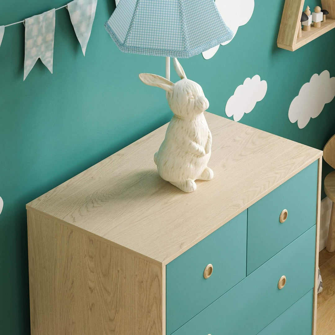 Junior Vida Neptune Kommode 5 Schublade Truhe Schlafzimmer Möbel Storage Blau & Eiche, Blau & Eiche