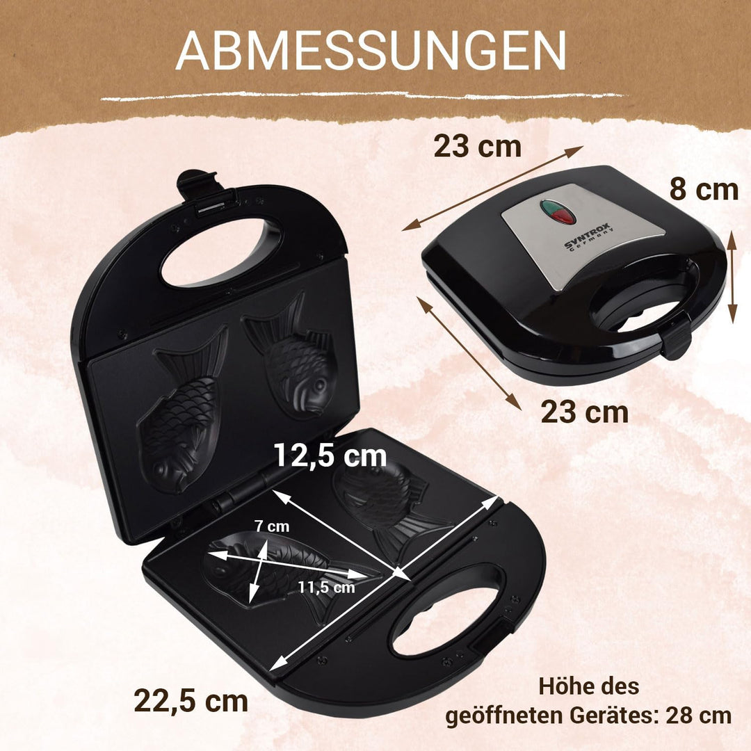 Syntrox Germany FM-750W Taiyaki Maker japanisches Gebäck in Form eines Fisches