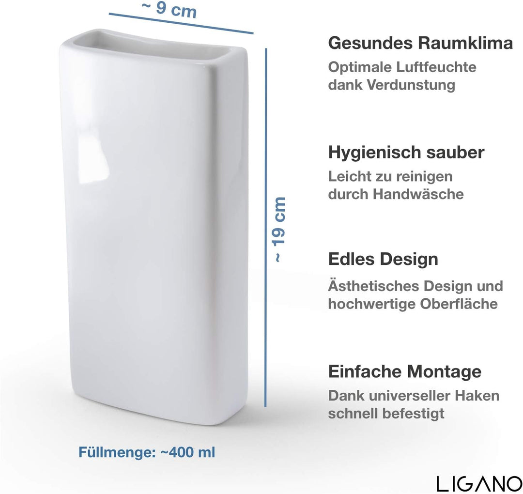 Ligano® Heizkörper Luftbefeuchter weiss – Keramik Wasserverdunster für die Heizung – 3 Stück