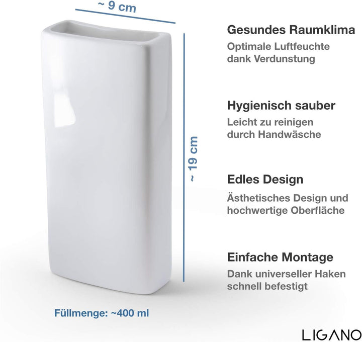 Ligano® Heizkörper Luftbefeuchter weiss – Keramik Wasserverdunster für die Heizung – 3 Stück