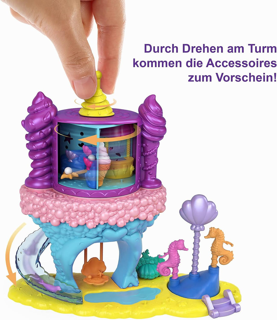 Polly Pocket GYK42 - Regenbogen-Einhornspass Meerjungfrauen-Bucht, 2 Puppen und 15 Überraschungen, S