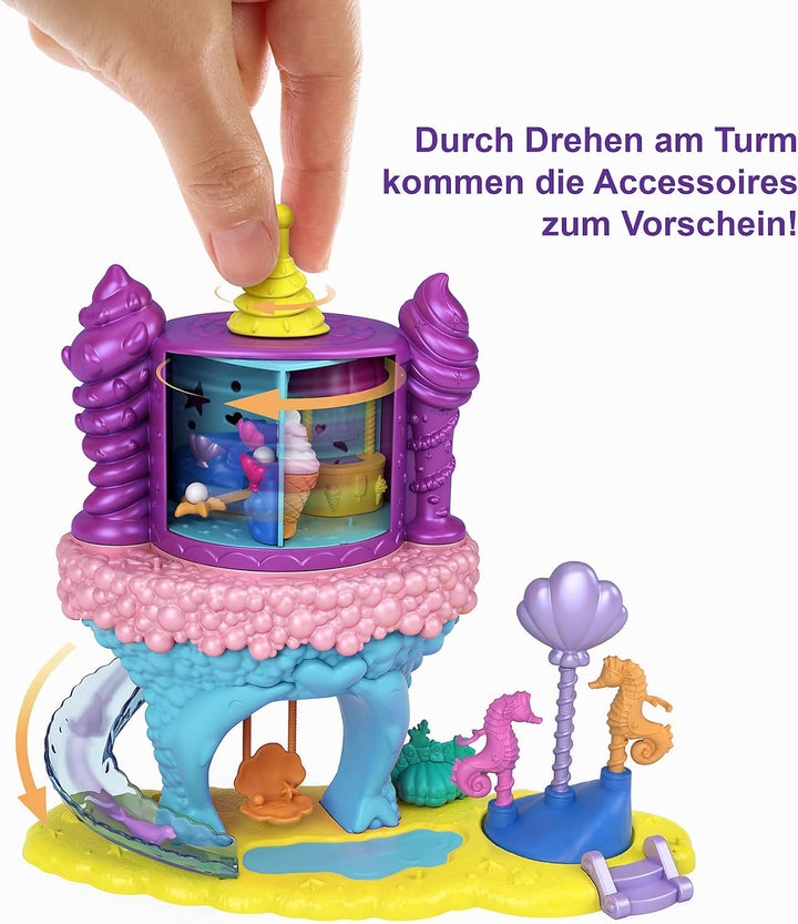 Polly Pocket GYK42 - Regenbogen-Einhornspass Meerjungfrauen-Bucht, 2 Puppen und 15 Überraschungen, S