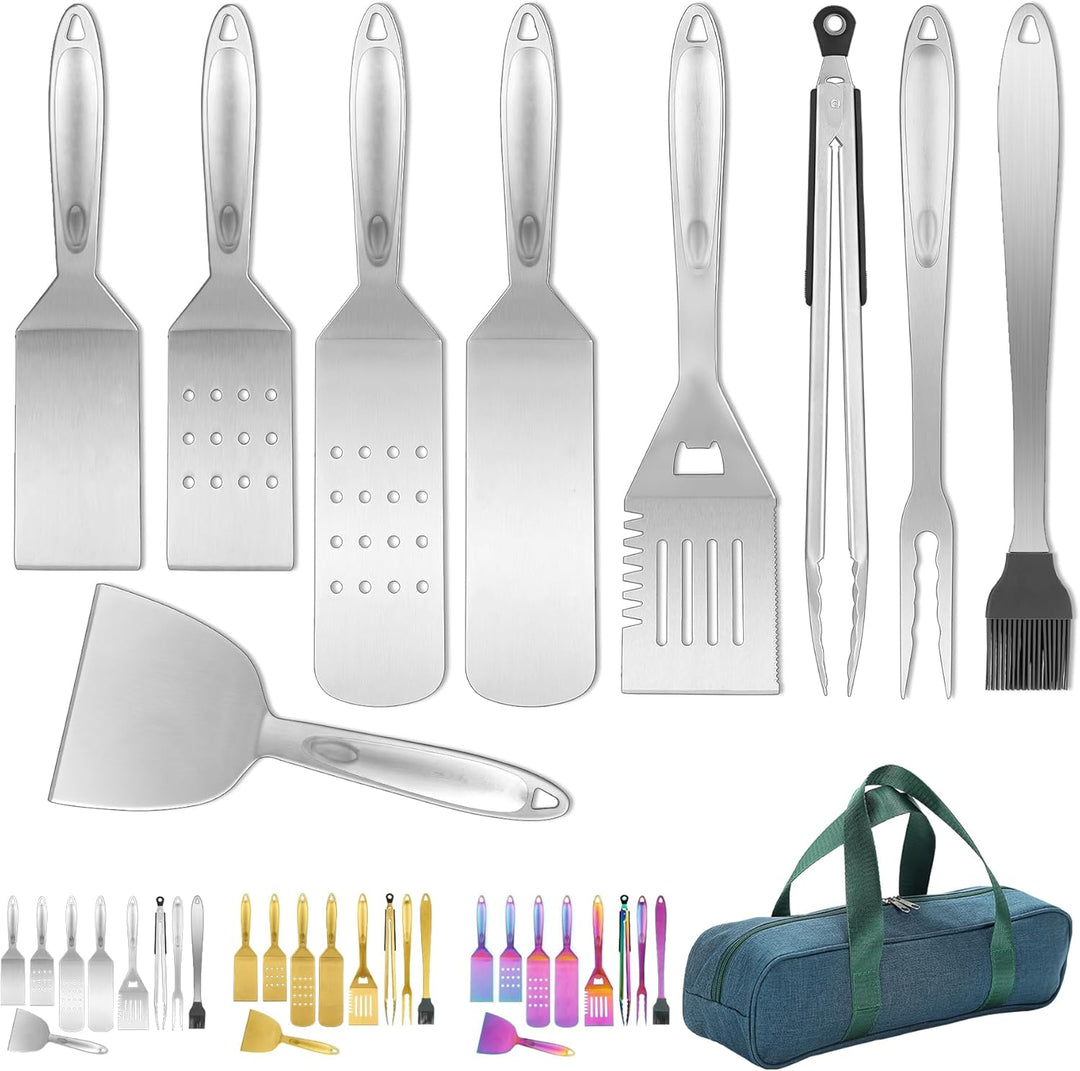 Kyraton Grill Zubehör Kit 9 teilig, Grill Zubehör Werkzeug Set, Edelstahl mit Bakelit Griff, Hitzebe