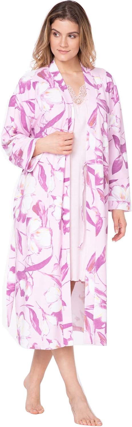 e.Femme® Morgenmantel LOTTA 1657 aus Frottee 48 Rosa/Blumen, 48 Rosa/Blumen