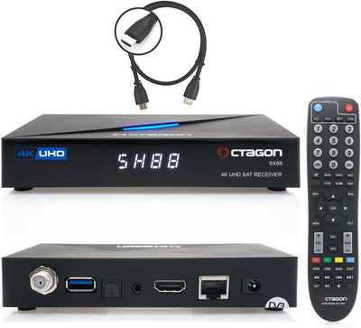 Octagon SX88 4K Linux Sat Receiver + HM-SAT HDMI Kabel, mit PVR Aufnahmefunktion, UHD Smart TV Strea