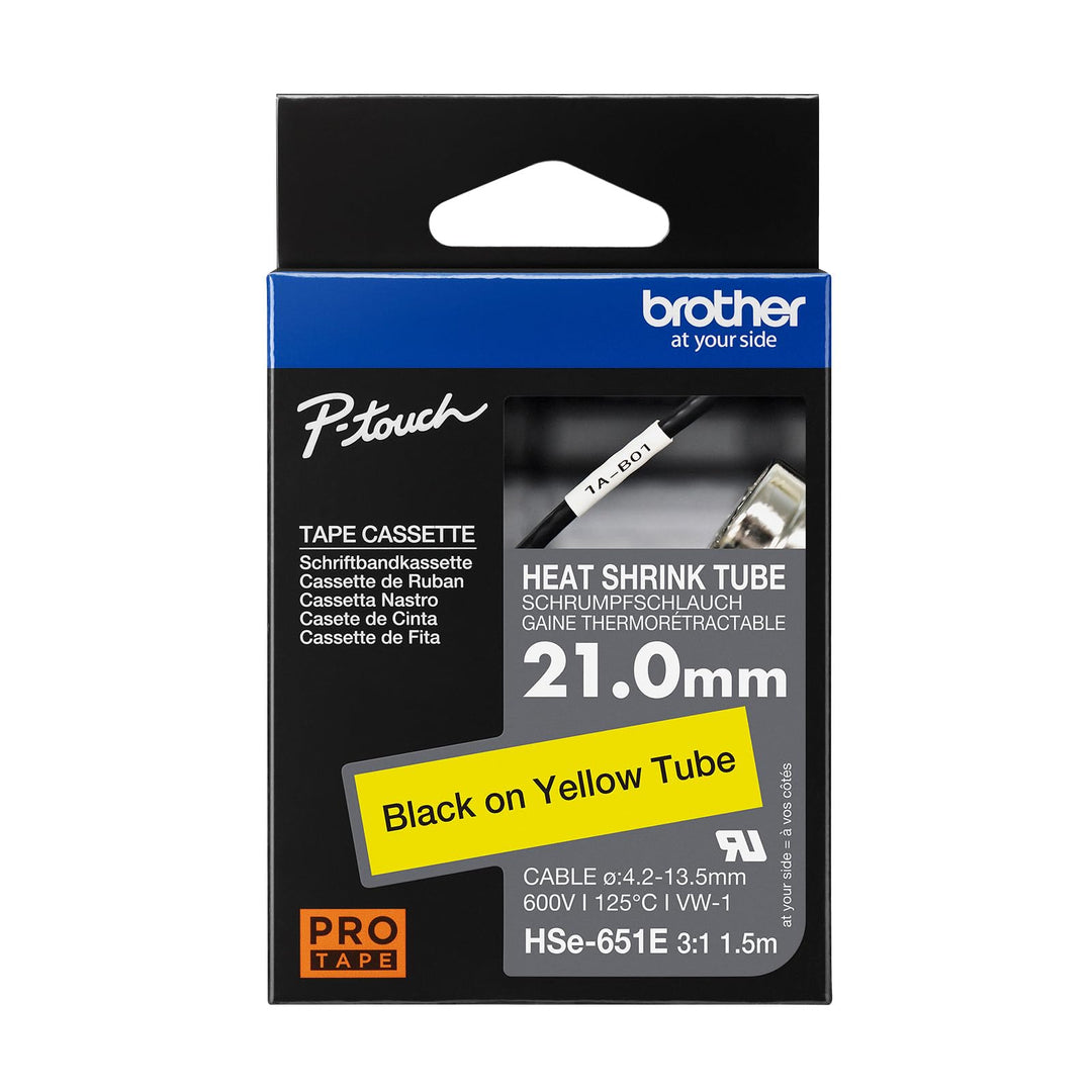 Brother Original Pro Tape HSe-651E Schrumpfschlauch – schwarz auf gelb