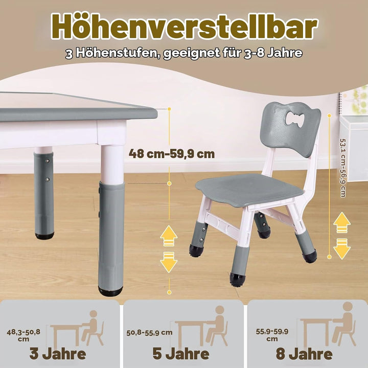 FUNLIO Kinderzimmertisch &amp; -stuhlsets, höhenverstellbar für Kinder im Alter von 3-8 Jahren, leicht a