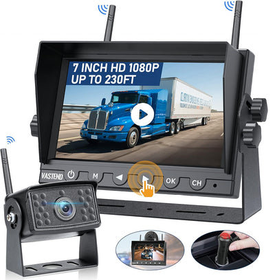 VASTEND V01 Kabellos Rückfahrkamera Set HD 1080P 7'' Monitor & IP69 wasserdichte Backup Kamera Stabi