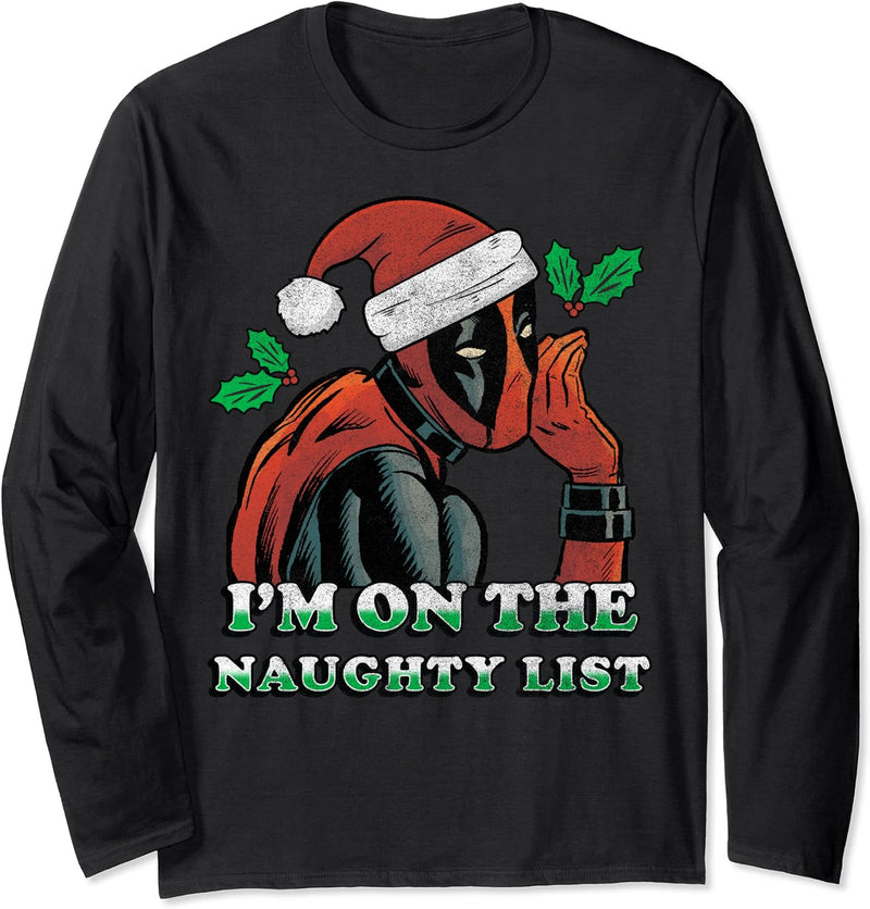 Marvel Deadpool Santa Secret Naughty List Weihnachten Langarmshirt