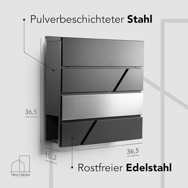 NewHabitat I Moderner Briefkasten Anthrazit mit Zeitungsfach - Wandbriefkasten Rostfrei und UV-bestä