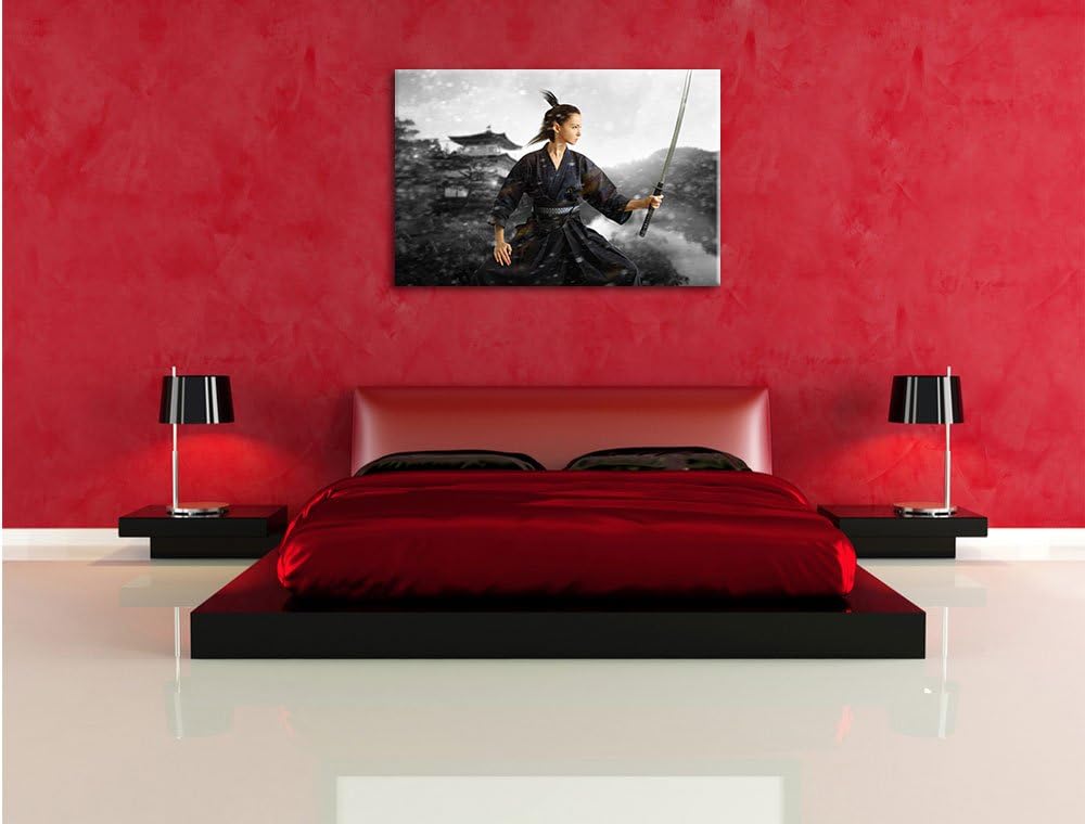 Pixxprint Samurai-Kriegerin als Leinwandbild/Grösse: 100x70 cm/Wandbild/Kunstdruck/fertig bespannt,
