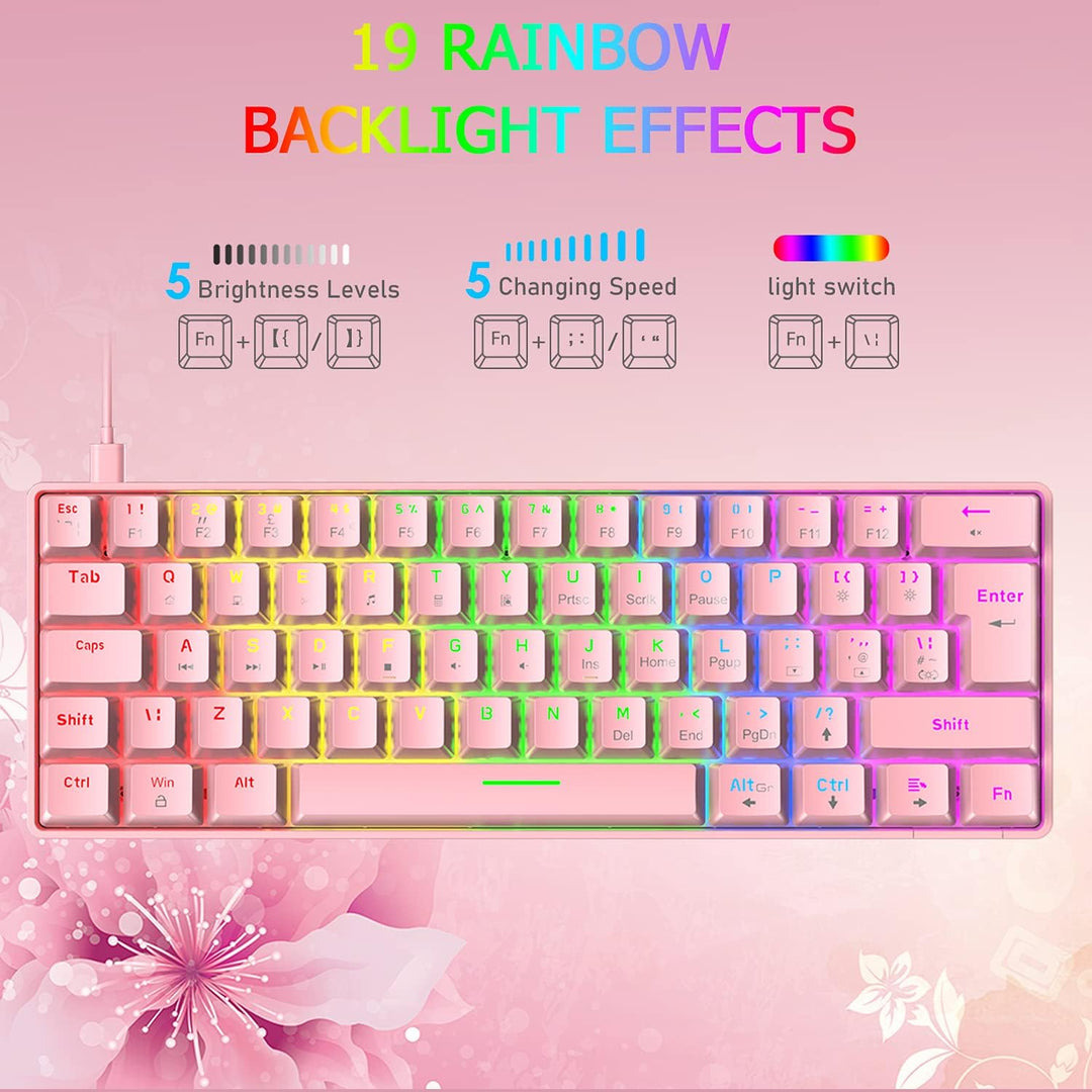 Mini 60% Gaming-Tastatur Kabelgebundene mechanische Keyboard, Kompakte Tragbare 62 Tasten, UK-Layout