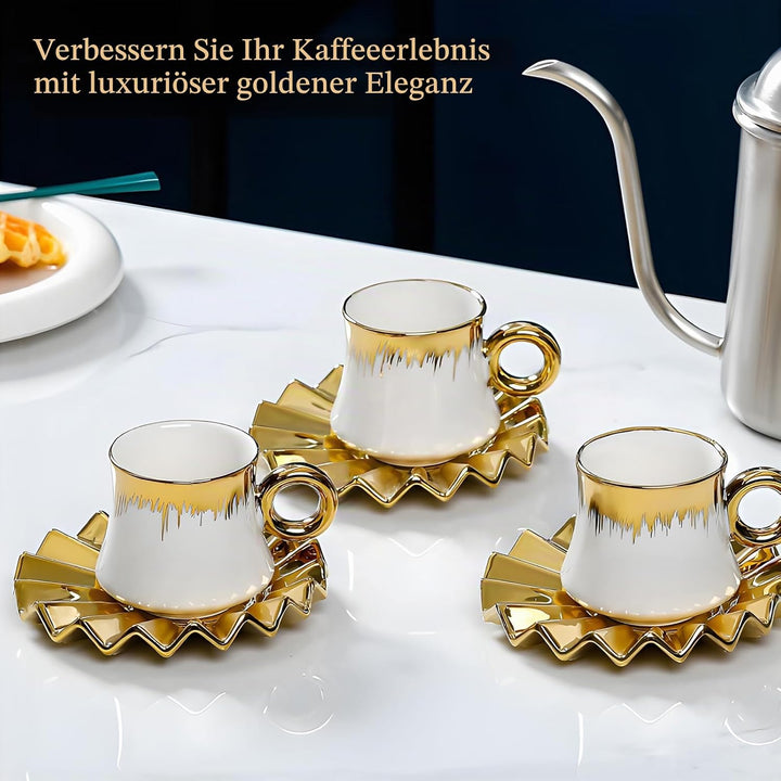 6PCS Teeservice für Porzellan Europäisches, 100 ML Keramik Kaffeeservice mit Kaffeetassen und Untert