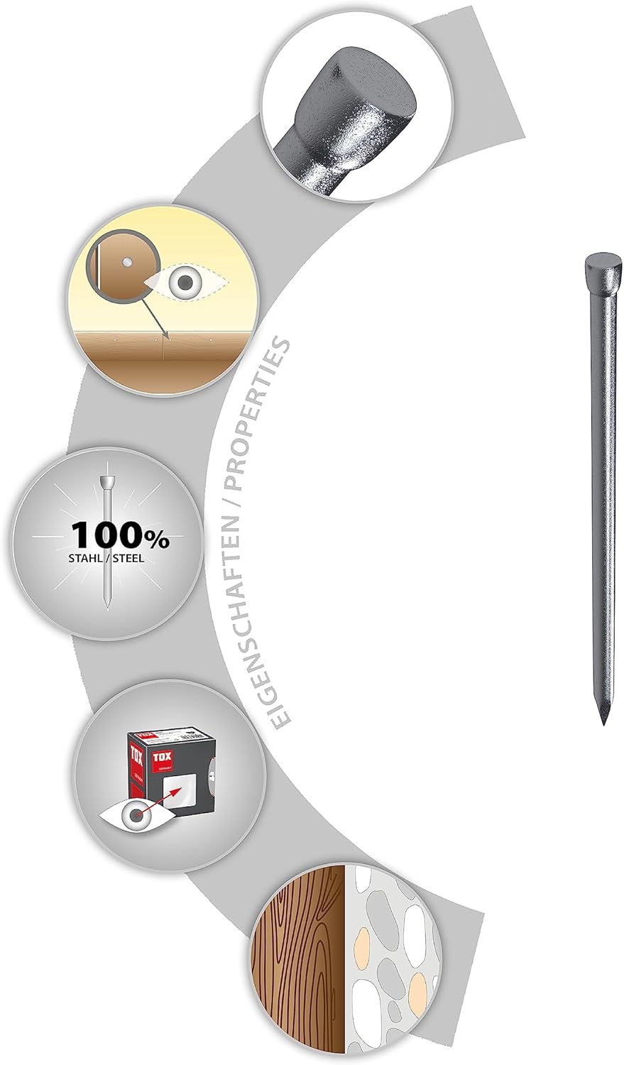 TOX Drahtstifte Nails 2,0x40 mm mit Stauchkopf für beinahe unsichtbare Befestigungen in Holz, univer