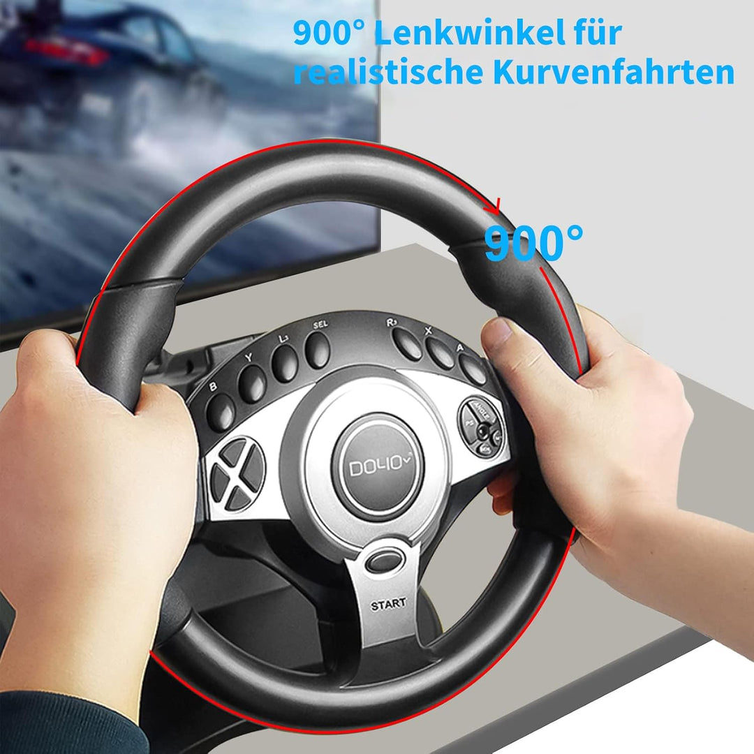 DOYO Rennrad mit 270/400°/900° Drehung, PC-Lenkrad mit Pedalen, Dual-Motor Vibration & Getriebeschal
