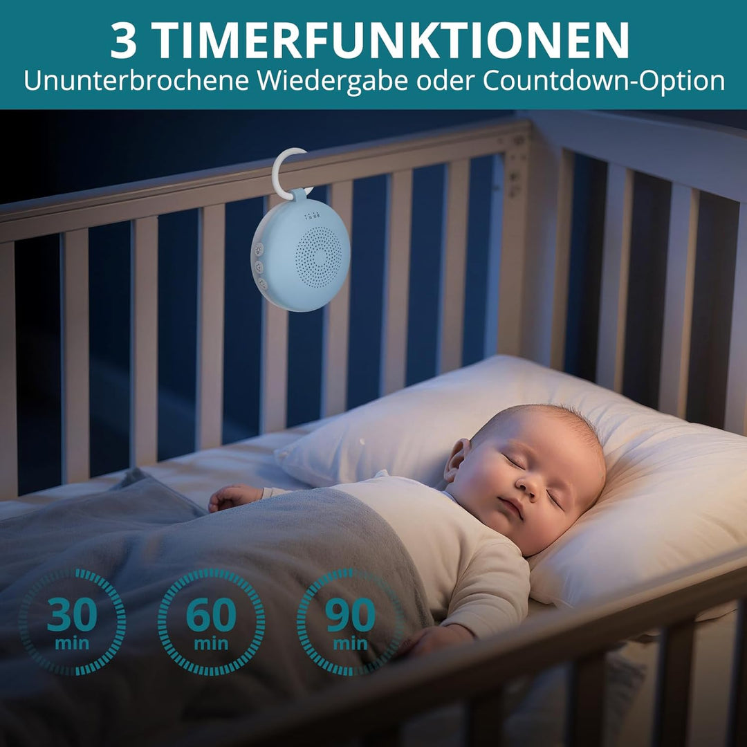 White Noise Machine Mini-Soundmaschine mit 12 Beruhigende Geräusche 3-Timer Memory-Funktion USB-C Wi