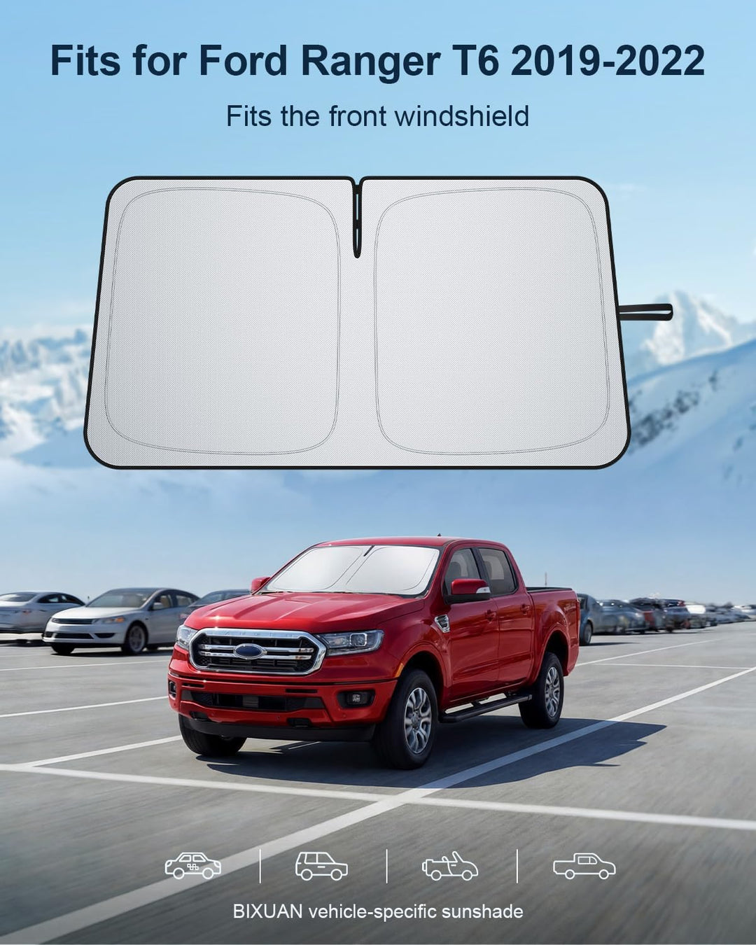 BIXUAN Frontscheiben-Sonnenschutz kompatibel mit Ford Ranger T6 2019 2020 2021 2022 Auto Sonnenschut