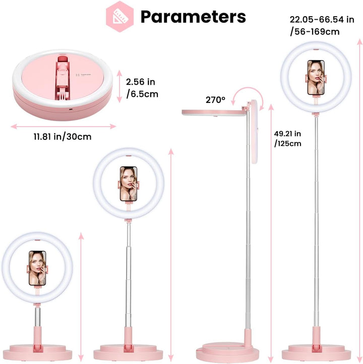 TARION LED Ringlicht: 11,8 Zoll Faltbare Ringleuchte Tisch Ringlicht mit Stativ und Handyhalter für