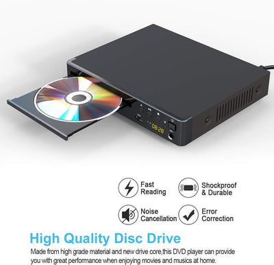 LP-099 DVD Player for TV, Region-Free CD Player with HDMI Connection (1080p Upscaling), AV Output, U