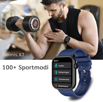 Deunis X7 Smartwatch mit Telefonfunktion 1,85 Zoll Damen Herren, Fitness Tracker, Schlafmonitor, Sch