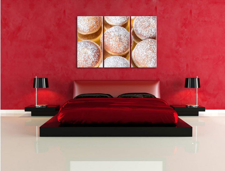 Pixxprint Süsse Berliner 3-Teiler Leinwandbild 120x80 Bild auf Leinwand