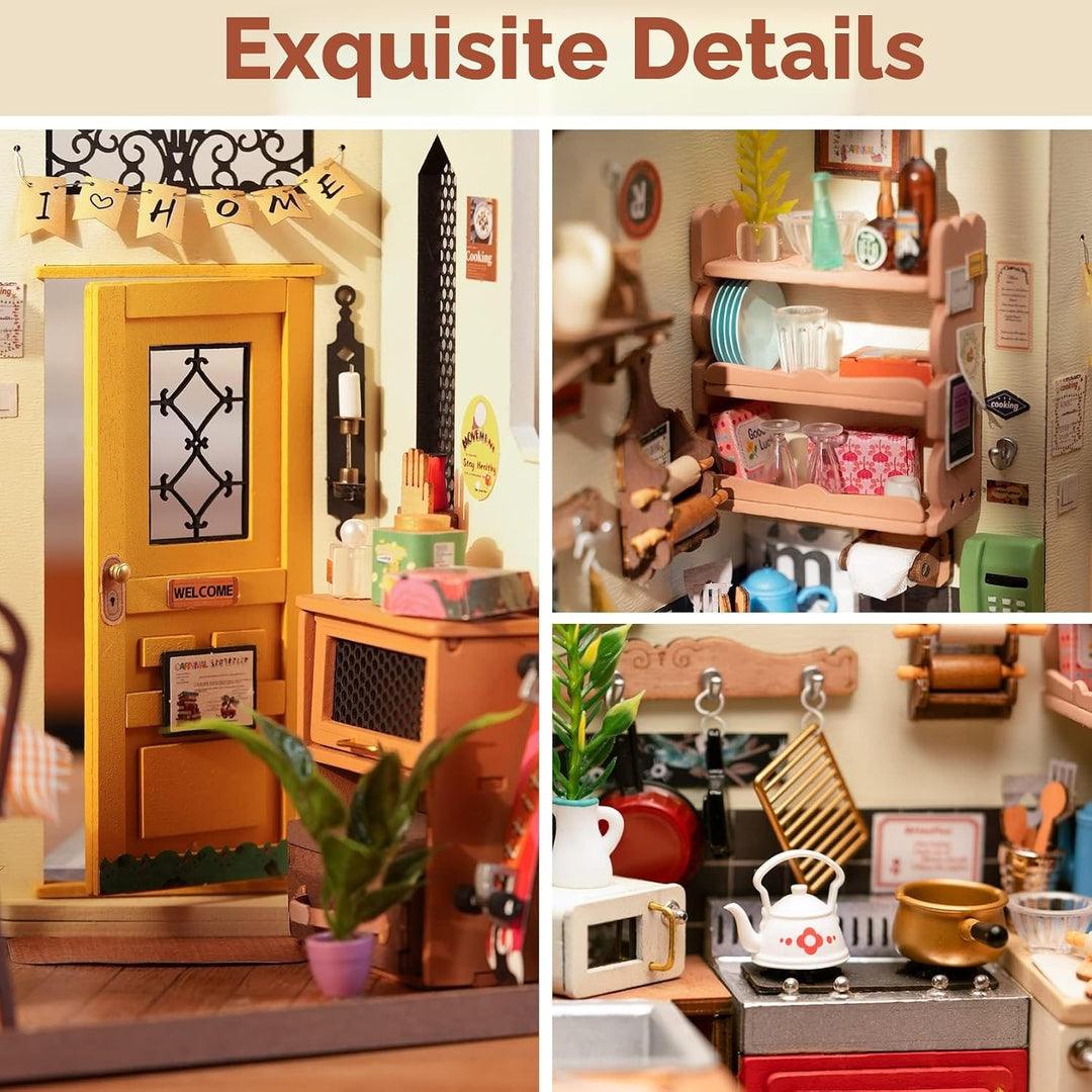 Rolife Puppenhäuser Miniatur Haus Kit mit Möbeln und LED-Licht Puppenhaus Holz Modellbausätze für Er