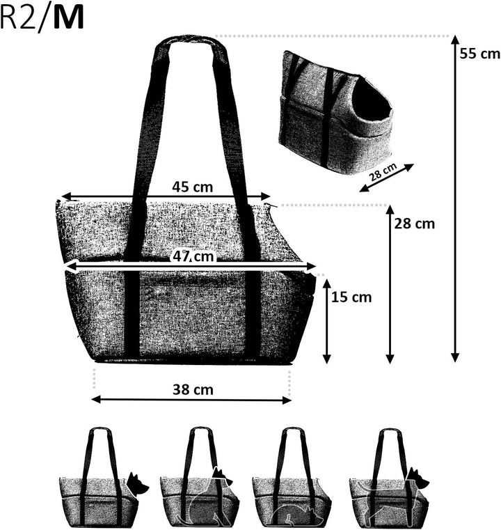 Hundetasche - Schwarz (Minky), M bis 10 kg - Tragetasche für kleinen und mittleren Hund, Welpen, Kat