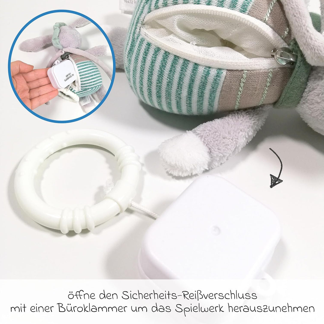 Fehn Spieluhr Baby Einschlafhilfe Esel zum Aufhängen - Kuscheltier mit Melodie Weisst du wieviel Ste