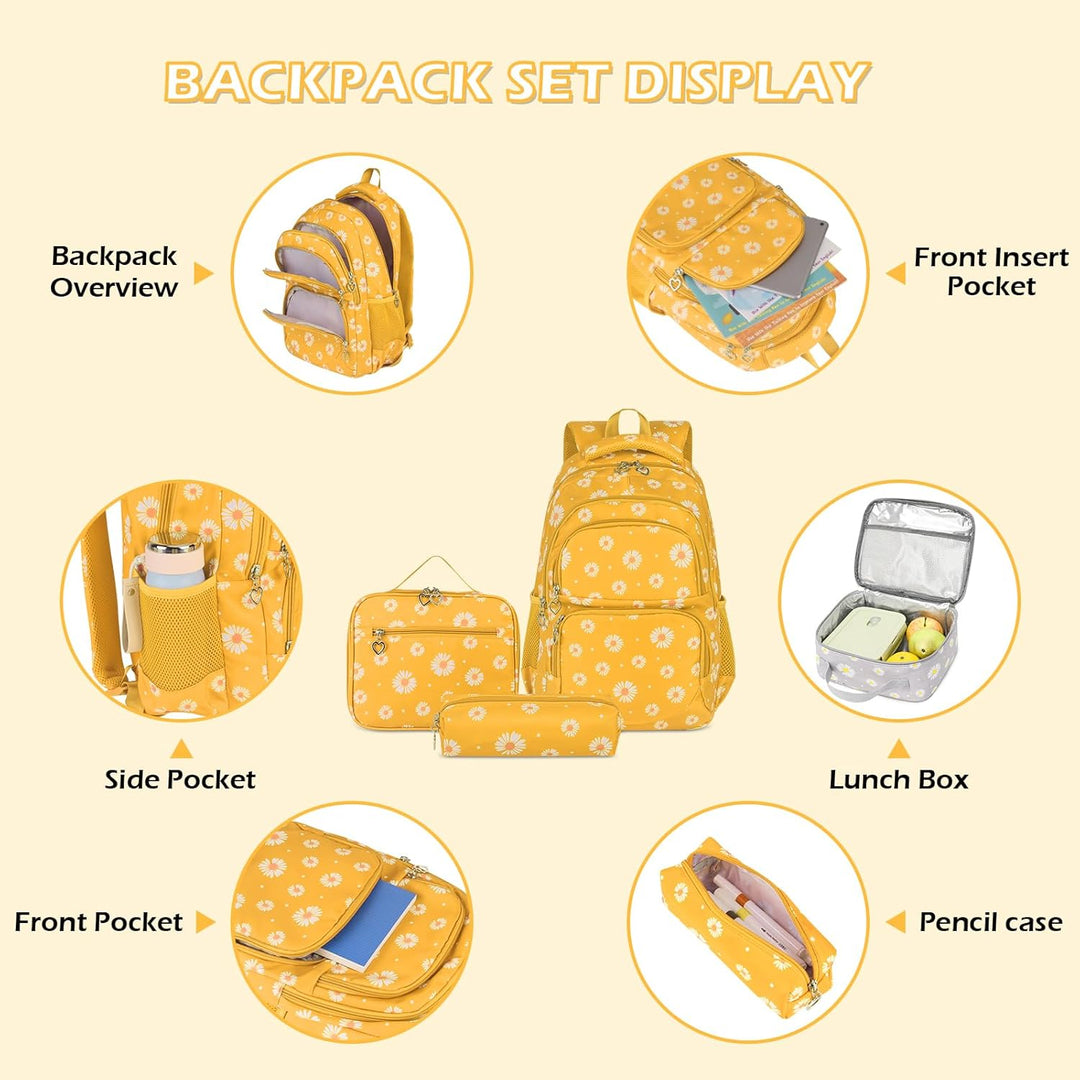Schulrucksack Mädchen Teenager Damen Schultasche Rucksack Set Gänseblümchen Schulranzen für Mädchen
